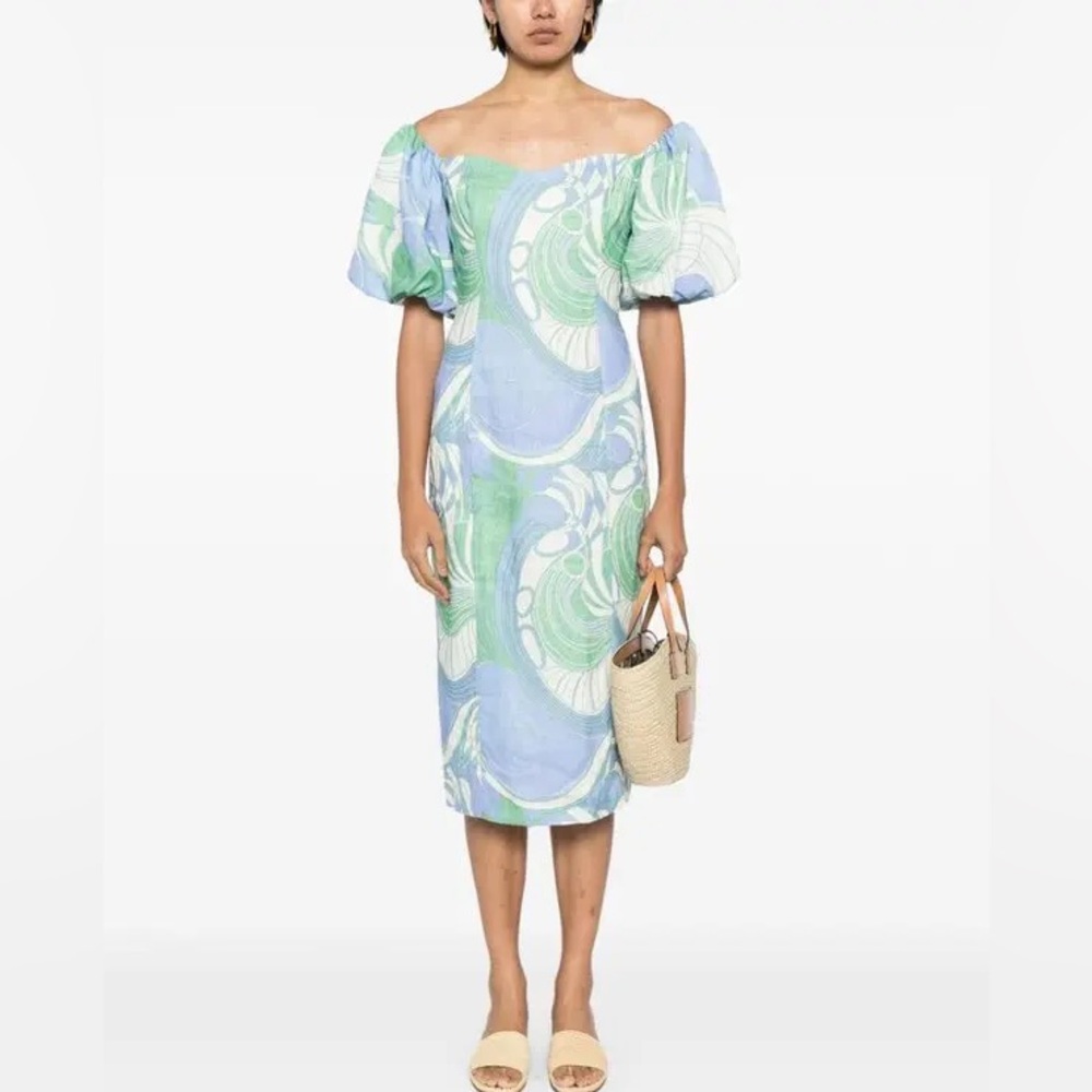 NWT RHODE KARIMA PUFF SLEEVE LINEN MIDI DRESS 6